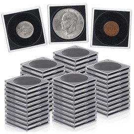 TOLIDA 50pcs Coin Case with 8 Size Adjustable Protect Foam - Clear Square Plastic Dollar Coin Capsules Holder, Plastic Prastic Display Storage Box for Coin Collection