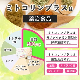 ミトコリンプラス 葉酸500μg・シノビオリン遺伝子阻害成分配合の活動入門編サプリ1箱60粒(30日分)【葉酸 ミネラル 活動中 ミトコンドリアミトコンドリア サプリ 酵母 サプリメント 特許】賞味期限:2025年12月末
