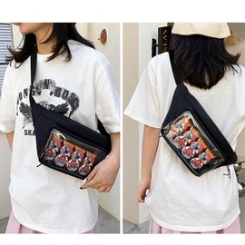 Fanny Pack Ita Bag Crossbody Kawaii Cute Pin Display Bag Messenger Japanese Waist Bags Ita Bag Clear Window Sling Bags for Women Lolita Pocket Chest Bag Purses for Women, black, Contemporary