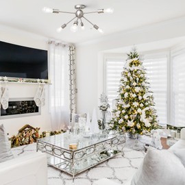 ALISADABOY Sputnik Chandelier Light Fixture 6-Light Brushed Nickel Ceiling Lamp Semi Flush Mount Modern Lighting Mid-Century Starburst Light for Bedroom, Living Room, Kitchen, Dining Room