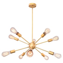 Sputnik Chandelier 10 Light Brushed Brass Ceiling Lamp Modern Industrial Pendant Lighting Gold Vintage Ceiling Light Fixture for Living Room Bedroom Kitchen Foyer Hallway