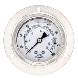 PIC Gauges 204L-404F Front Flanged Panel Mount Glycerine Filled Pressure Gauge w/ SS Case/Bezel, Brass Internals, PC Lens, 4" Dial, 0/160 psi Range, 1/4" Male NPT