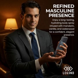 LEG3ND Body Spray for Men - Refreshing & Long-Lasting Fragrance with Natural Essential Oils - Hydrating Body Spray with Mandarin, Vanilla & Cedarwood Notes, 236ml (Black)