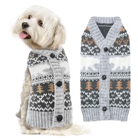 ABRRLO Dog Christmas Jumpers V neck Grey Puppy Cat Sweaters Cute Polar Bear Knitted Pet Clothes Xmas Costume Apparel for Small Medium Large Dogs(White Bear,S)