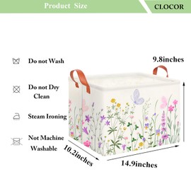 CLOCOR Rectangular Storage Basket Empty,Gift Basket for Kids,Waterproof Toy Bin with Handles,Room Decor(Flower)
