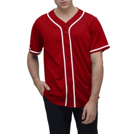 Baseball Jersey Shirts for Men Active Tops Short Sleeve Clothes V Neck Tee Shirts (Red XL)