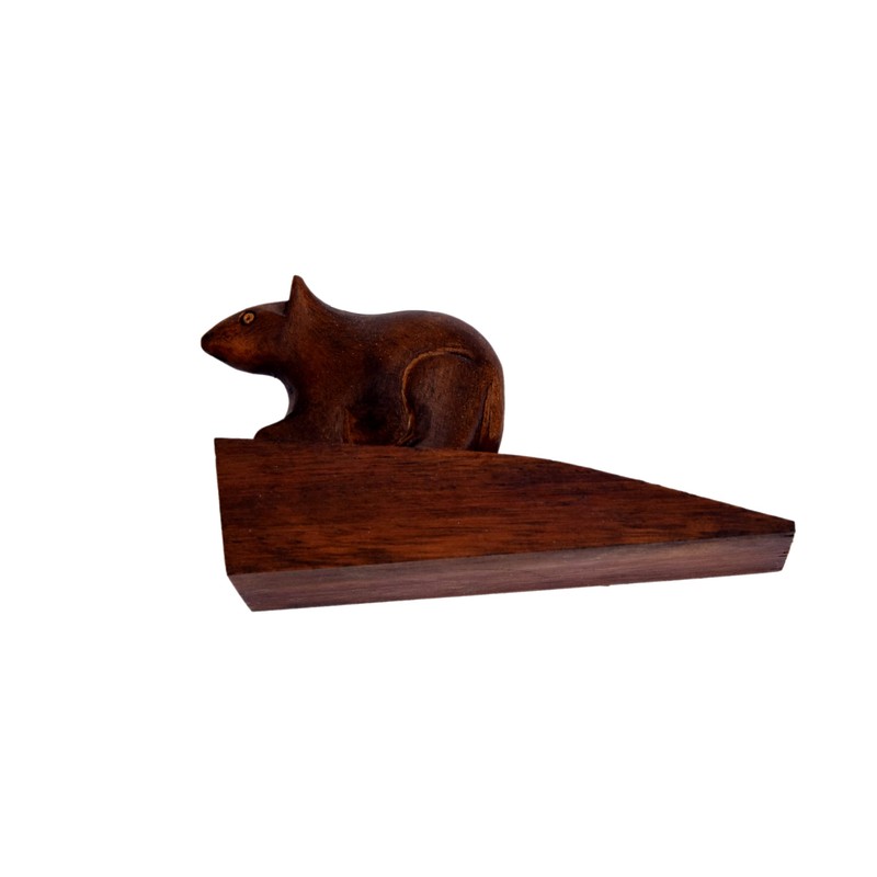 Door Stopper Wooden Handcarved Wedge Door Stop Decorative (Mouse Shape)