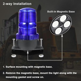 WOWTOU Rooftop Magnetic LED Blue Strobe Lights for Volunteer Firefighter Vehicles Police Cars POV Trucks Forklift, 12V 24V Safety Warning Flasher Emergency Flashing Beacon