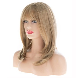 RicHyun Women Blonde Bob Wigs with Bangs Layered Straight Natural Looking Synthetic Medium Hair Wigs for Daily Party