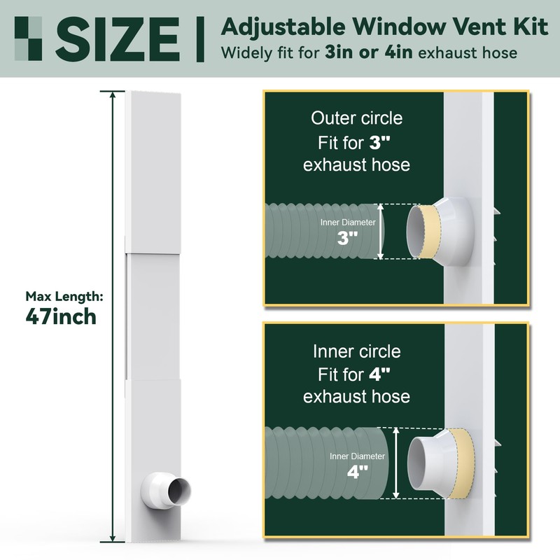 Flehomo Window Vent Kit for 3" and 4" Diameter Hose,