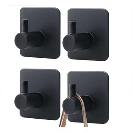 Coalinker Self Adhesive Hooks 4 Pack, Stick on Wall Adhesive Hanger Holder, Self Adhesive Hooks for Kitchen Bathroom Home Door Towel Coat Key Robe Black