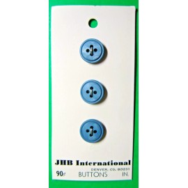 (3) VINTAGE JHB 1/2" BLUE PLASTIC 4-HOLE BUTTONS NOS CARD (J206)