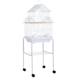 YML 5844 3/8" Bar Spacing Pagoda Bird Cage with Stand, 18" x 14"/Small, White