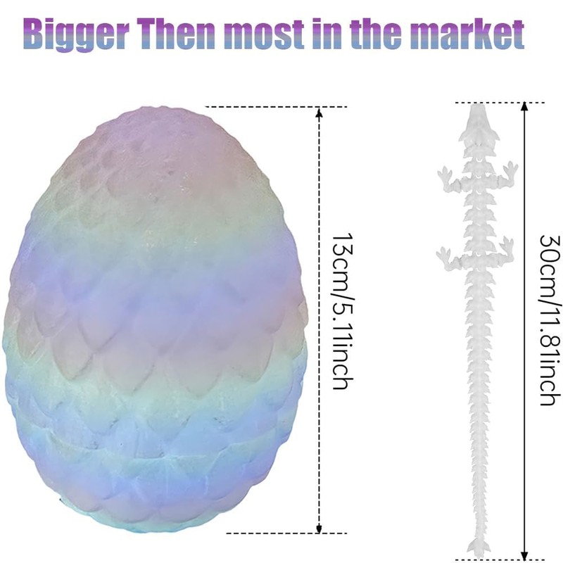 Glow 3D Printed Dragon Eggs with Dragon Inside- Glow in