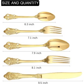 ZCF 20-Piece Gold Flatware Silverware Cutlery Set,18/10 Heavy Duty Stainless Steel Utensils,Service for 4,Include Knife/Fork/Spoon,Mirror Polished, Dishwasher Safety