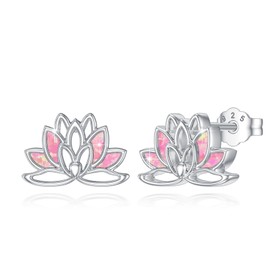 ABIGY Lotus Earrings 925 Sterling Silver Lotus Opal Earrings Pink Lotus Earrings for Students Teenagers, Sterling Silver, No Gemstone