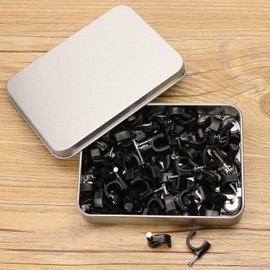 Mini Skater 10 mm PE Plastic Circle Cable Clip C Shaped High Carbon Steel Nails Cable Clips Wire Wall Holder（100pcs Black）