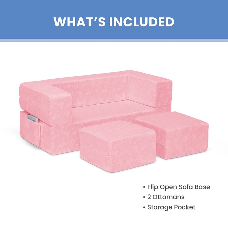 Delta Children Sleeper Convertible Play Sofas, 3 Piece Set, Pink