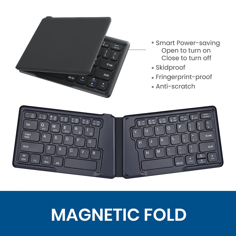 Perixx PERIBOARD-805E US, Wireless Foldable Ergonomic Bluetooth Keyboard, Ultra-Thin X