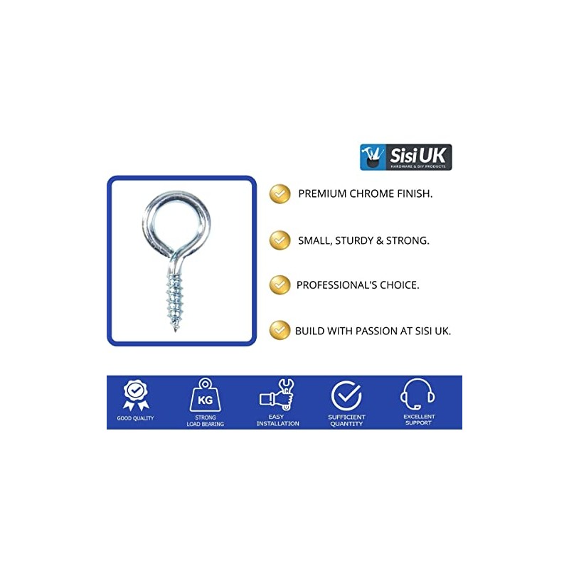 SISI UK Chrome Plated Eye Bolts Screw-in Hooks Heavy Duty