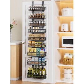 Delamu 9 Tier Over The Door Pantry Organizer, Pantry Organization and Storage, Hanging Spice Rack for Pantry Door Organizer, Metal Pantry Door Shelves for Kitchen Bathroom Laundry Room,15.3" Black