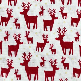 Christmas Fabric - Red Reindeers Stags on Off White - Xmas Craft Fabric Material Metre