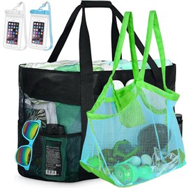 AYUBOC Mesh Beach Bag [Family Set] Extra Large Beach Tote Bag with Zipper Foldable Beach Toy Bag For Sand Toys & Women Beach Vacation Essentials