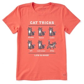 Life is Good. Women's Vintage Tabby Al Cat Tricks SS Crusher Tee, Mango Orange, Large