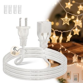 PEESIN Clear Extension Cord 6 Feet 1 Pack, Indoor Thin Extension Cords 2 Prong, UL-Certified Invisible Power Cable Male to Female for Christmas Tree Light/Lamp, Halloween, 2x18 AWG 125V 7A