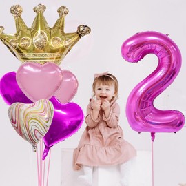 Gold Crown Theme 2nd Birthday Boy Girl Decoration Supplies Foil Balloons Set, Rose Red Happy 2 Birthday Rose Red Number 2 Mylar balloons Banner Baby 2nd Birthday Party Wedding Baby Shower Anniversary
