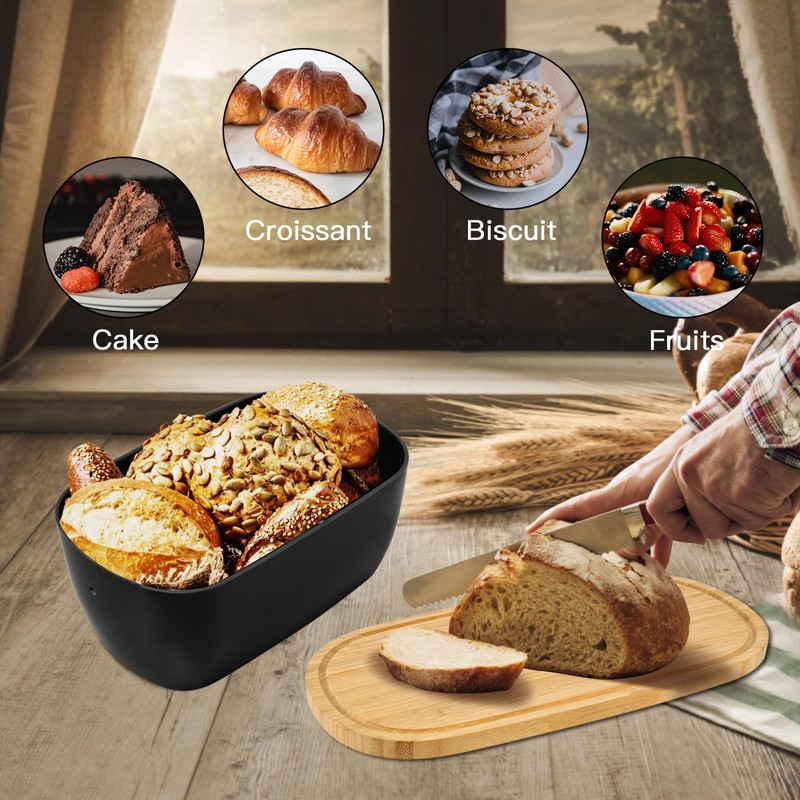ECWAY Bread Box for Kitchen Countertop - Bamboo Fiber Bread
