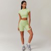 Women’s 2 Piece Workout Set – Short Sleeve Crop Top