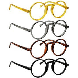 BLUELESS Oversized Round Reading Glasses Men Women 4 Pairs Vintage Readers +2.00