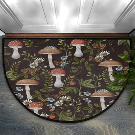 lakefvgk Mushroom Flower Half Round Rugs, Non Slip Absorbent Semi Circle Door Mat Indoor Entrance, Half Circle Mat Area Rugs for Home Kitchen Patio, 36"x 24"