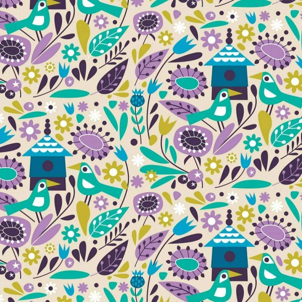 Camelot Fabrics Spring Birds Spring Birds Cream 100% Cotton Fabric