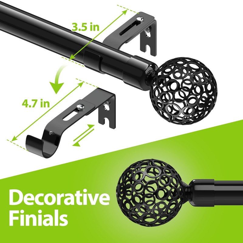 Long Curtain rods 66 to 110 inch Easy Install, Adjustable