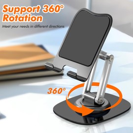 ZTGYGY Metal Cell Phone Stand for Desk, Adjustable Foldable Desktop Phone Holder, 360 Degree Rotating Phone Stand for Recording Compatible with iPhone 17 16 15 14 13 12 11 Pro, Black