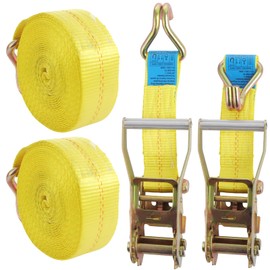 FWEEK 2 Sets Ratchet Tie Down Straps 5cm x 6m, 11000lb Break Strength, Heavy Duty Lashing Strap, Securing Straps with Handle and Metal J Hook for Trucks, Cars, Motorcycles – Yellow