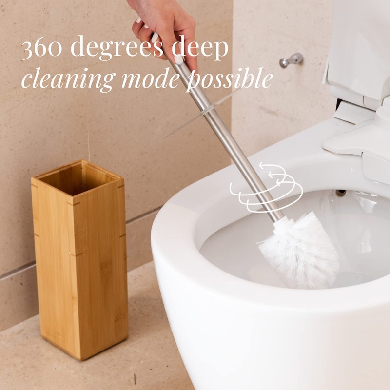 GOBAM Bamboo Toilet Bowl Cleaner with Holder for All Toilet