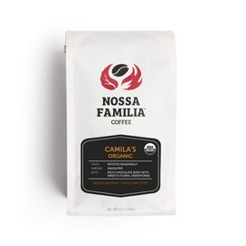 Nossa Familia Organic Italian Roast Coffee - Medium-Dark - Fair Trade Whole Coffee Beans - Smooth Balanced and Low Bitterness - Sourced from Small Peruvian Farms - Camila's Organic Italian Roast 12oz