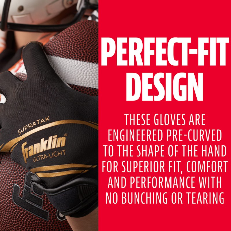 Franklin Sports Supratak Football Receiver Gloves - White/Chrome - Adult