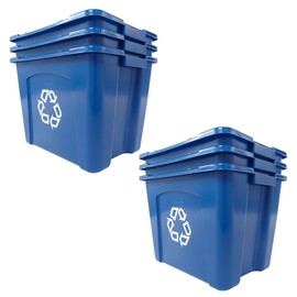Rubbermaid Commercial Products Stackable Recycling Bin, 14 Gallon, Blue Storage Container, For Garage/Kitchen use for Boxes/Paper Recycle (Pack of 6)