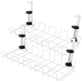 Callstel Desk Organiser: Set of 2 Cable Baskets, Socket Holder & Organiser, White (Cable Trays, Cable Organisers, Power Strip)
