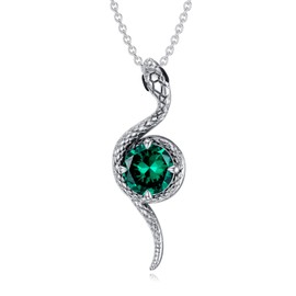 SLIACETE Birthstone Snake Necklace for Women, Sterling Silver, Cubic Zirconia