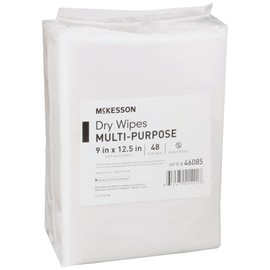 McKesson Multi-Purpose Dry Wipes - Disposable, Medium Duty, Non-Sterile - White, 9 in x 12 1/2 in, 48 Wipes, 1 Pack