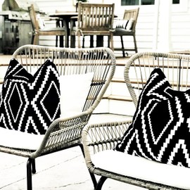 Yaofavo Outdoor Pillow Covers Set of 2, Waterproof Farmhouse Throw Pillow Covers Classical Geometric Boho Pillow Cases for Patio Garden, Black (Black&Cream White-01, 18x18 Inch)