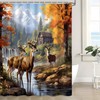 UPUMKSK Fall Deer Cabin Shower Curtain, 70x70 Inch