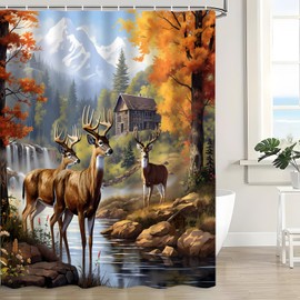 UPUMKSK Fall Deer Cabin Shower Curtain, 70x70 Inch