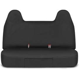 Yupbizauto Caterpillar Custom Fit Front Black Bench Seat Cover with Utility Pockets for Ford F250 / F350 / F450 / F550 (1999-2007) - Durable Grey Oxford Super Duty Interior Truck Seat Cover Bundle