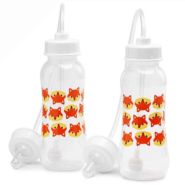 Hands-Free Baby Bottle - Anti-Colic Self Feeding Baby Bottle System 9 oz (2 Pack - Fox)